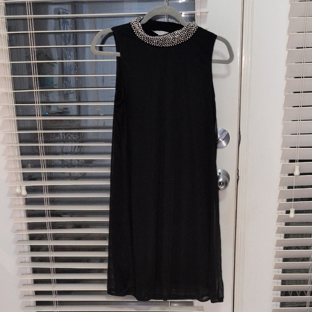 Annalee + Hope Elegant Black Midi Dress with Pearl Collar